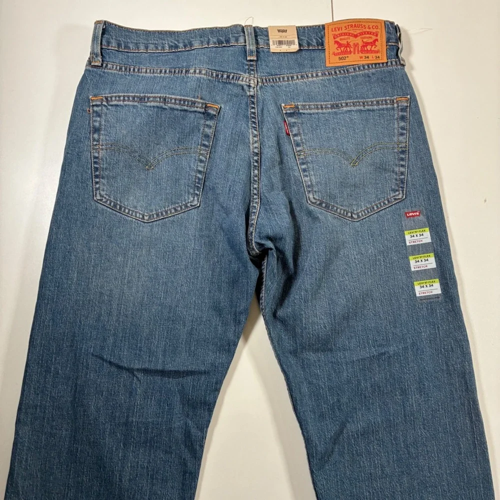 NEW Levis 502 Taper Fit Jeans 34x34 Blue Flex Stretch Denim USA Cowboy